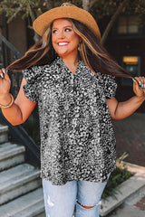 Black Rose Floral Print Ruffle Sleeve Plus Size Shift Top Black 100%Polyester Plus Size Blouses & Shirts JT's Designer Fashion
