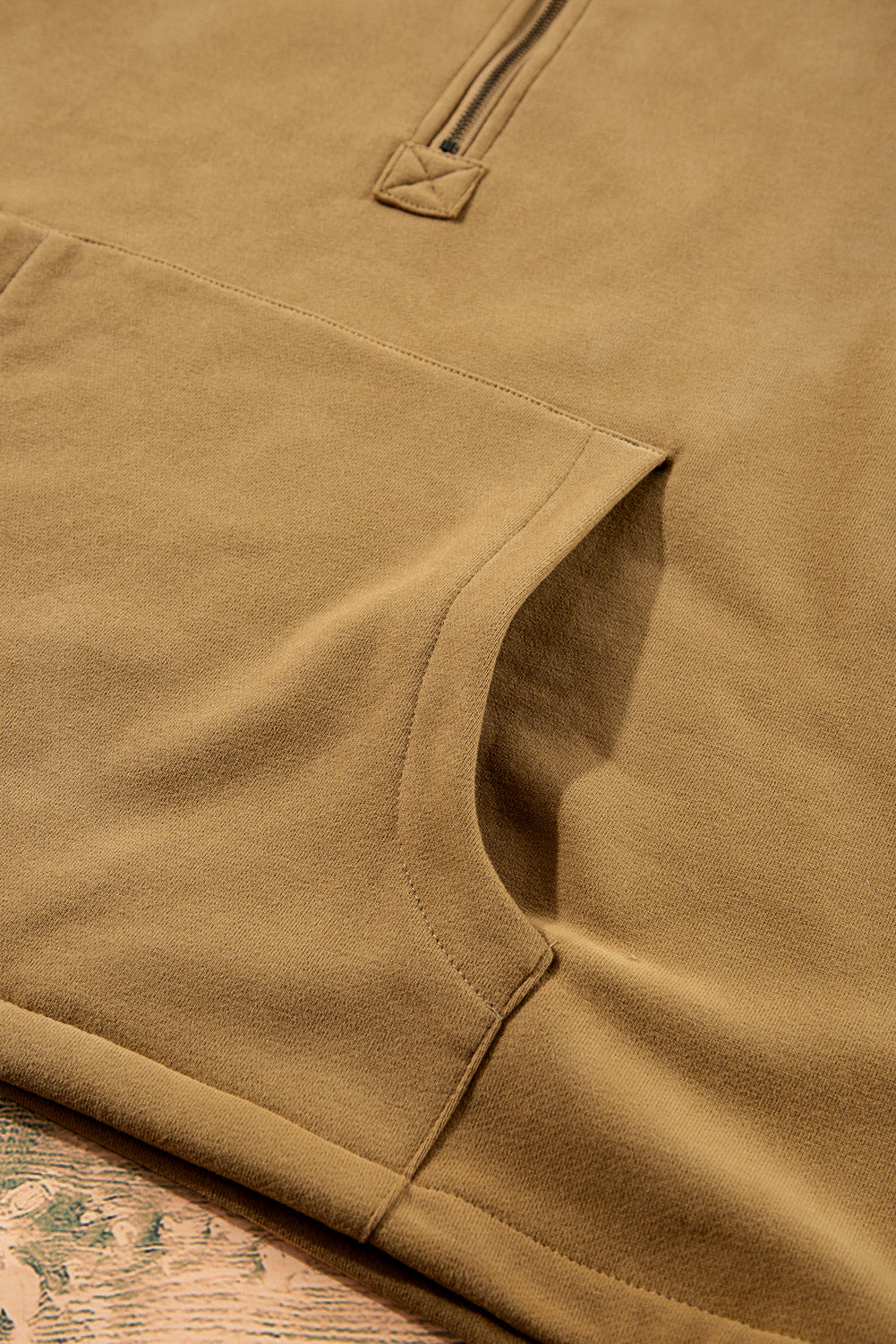 Brown Fleece Lined Half Zipper Kangaroo Pockets Loose Hoodie Sweatshirts & Hoodies JT's Designer Fashion