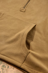 Brown Fleece Lined Half Zipper Kangaroo Pockets Loose Hoodie Sweatshirts & Hoodies JT's Designer Fashion