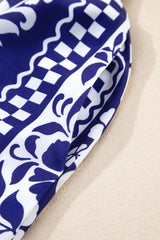 Dirty blue Shirred Waist V Neck Sleeveless Floral Print Long Dress Dresses JT's Designer Fashion
