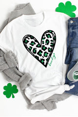 White Lucky Leopard Heart Print St Patricks Day T Shirt Graphic Tees JT's Designer Fashion