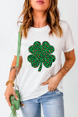 White Leopard Four Leaf Clover Graphic Tee Graphic Tees JT's Designer Fashion