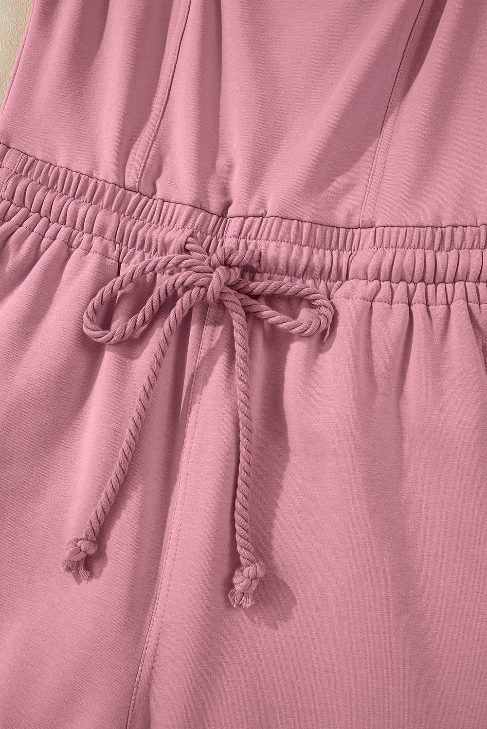 Light Pink Lace-up Elastic Waist Sleeveless Square Neck Jumpsuit Bottoms JT's Designer Fashion