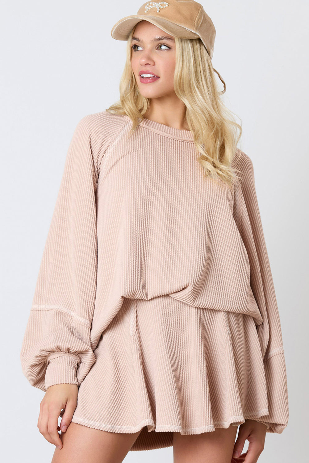 Jet Stream Corded Lantern Sleeve Top High Waist Ruffled Mini Skirt Set Two Piece Dresses JT's Designer Fashion