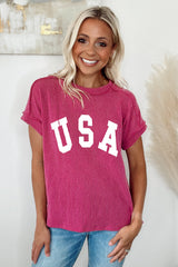 Rose Red Textured USA Graphic T Shirt Graphic Tees JT's Designer Fashion