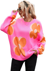 Flower Pattern Slouchy Sweater Sweaters JT's Designer Fashion