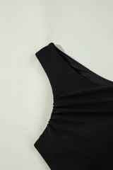 Black Pleated Mesh One Shoulder Bikini Top and Skirts Set Bikinis JT's Designer Fashion