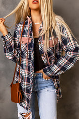 Pink Contrast Hooded Drawstring Plaid Shacket Pink 100%Cotton Plaid Shackets JT's Designer Fashion