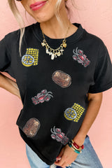 Black Sequin Crawfish Potato Lemon Corn Graphic Crewneck T Shirt Graphic Tees JT's Designer Fashion