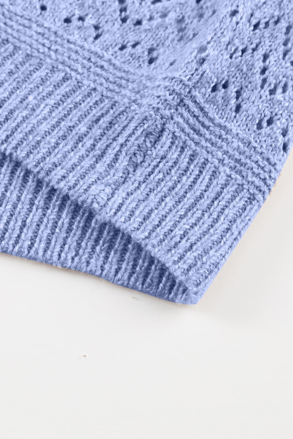 Sky Blue Eyelet Pattern Detail V Neck Drop Shoulder Sweater Sweaters JT's Designer Fashion