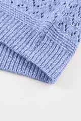Sky Blue Eyelet Pattern Detail V Neck Drop Shoulder Sweater Sweaters JT's Designer Fashion