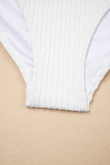 White Textured Contrast Banding Bikini High Waist 2pcs Swimsuit High Waisted Swimsuit JT's Designer Fashion