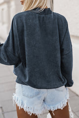 Sky Blue Beads Stud Drop Shoulder Loose Sweatshirt Graphic Sweatshirts JT's Designer Fashion