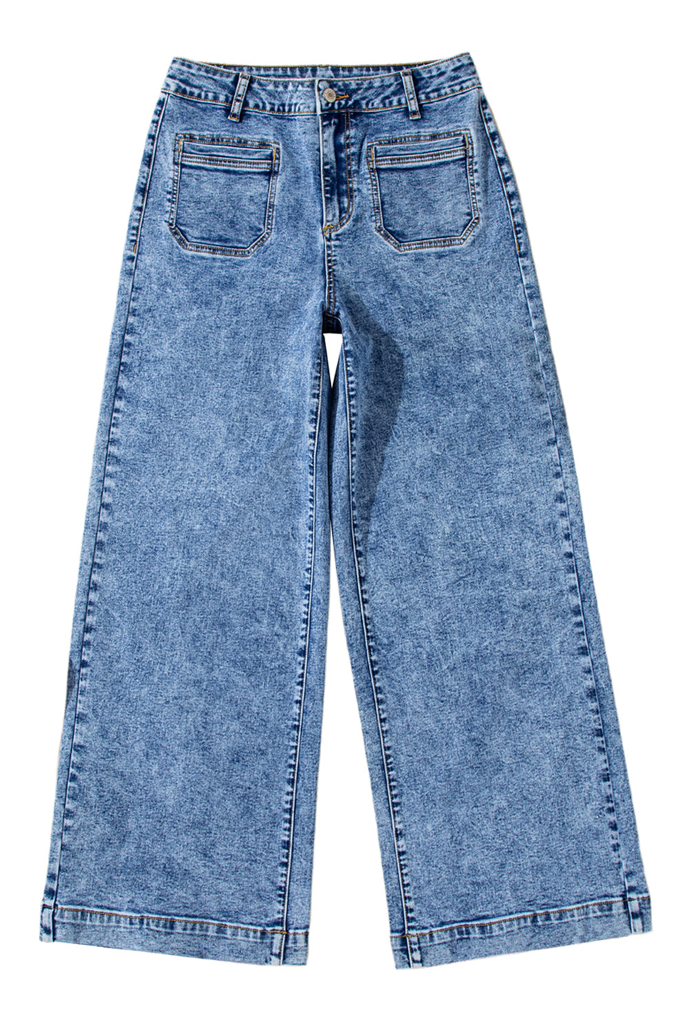 Blue Chic Patch Pocket Straight Leg Loose Jeans Jeans JT's Designer Fashion