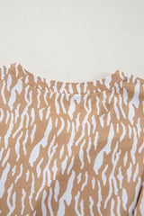 Khaki Abstract Print V Neck Short Sleeve Shift T Shirt Dress T Shirt Dresses JT's Designer Fashion