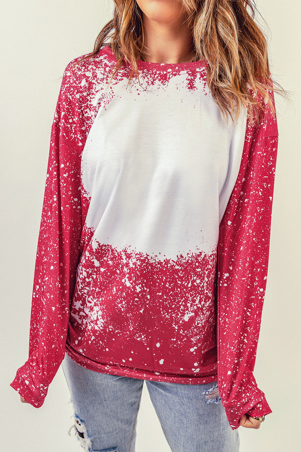 Fiery Red Tie-dyed Crew Neck Pullover Sweatshirt Sweatshirts & Hoodies JT's Designer Fashion