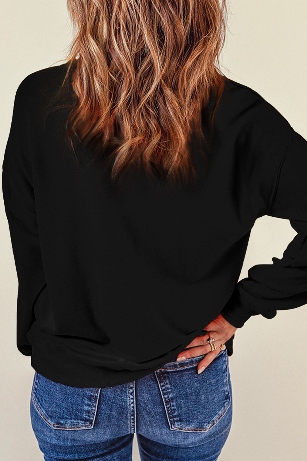 Black Rhinestone Bowknot Graphic Crewneck Pullover Sweatshirt Graphic Sweatshirts JT's Designer Fashion