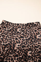 Brown Leopard Floral Reversible Ruffle Hem Maxi Skirt Skirts & Petticoat JT's Designer Fashion