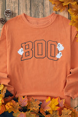 Orange Embroidered BOO Ghost Corded Halloween Sweatshirt Graphic Sweatshirts JT's Designer Fashion