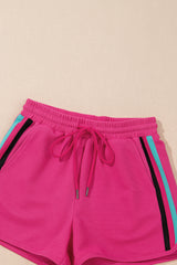 Strawberry Pink Striped Detail Flutter Sleeve Zipped Collar Short Set Short Sets JT's Designer Fashion