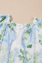 Sky Blue Floral Contrast Edge Layered Short Sleeve Mini Dress Floral Dresses JT's Designer Fashion