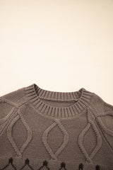Light French Beige Western Geometric Patterned Crew Neck Knitted Sweater Sweaters JT's Designer Fashion