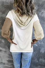 Khaki Colorblock V Neck Long Sleeve Hoodie Sweatshirts & Hoodies JT's Designer Fashion
