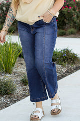 Navy Blue Plus Size Seamed Wide Leg High Waist Jeans Plus Size Bottoms JT's Designer Fashion