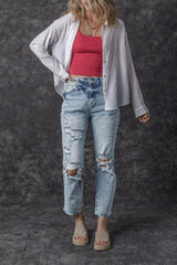 Sky Blue Light Wash Frayed Slim Fit High Waist Jeans Jeans JT's Designer Fashion