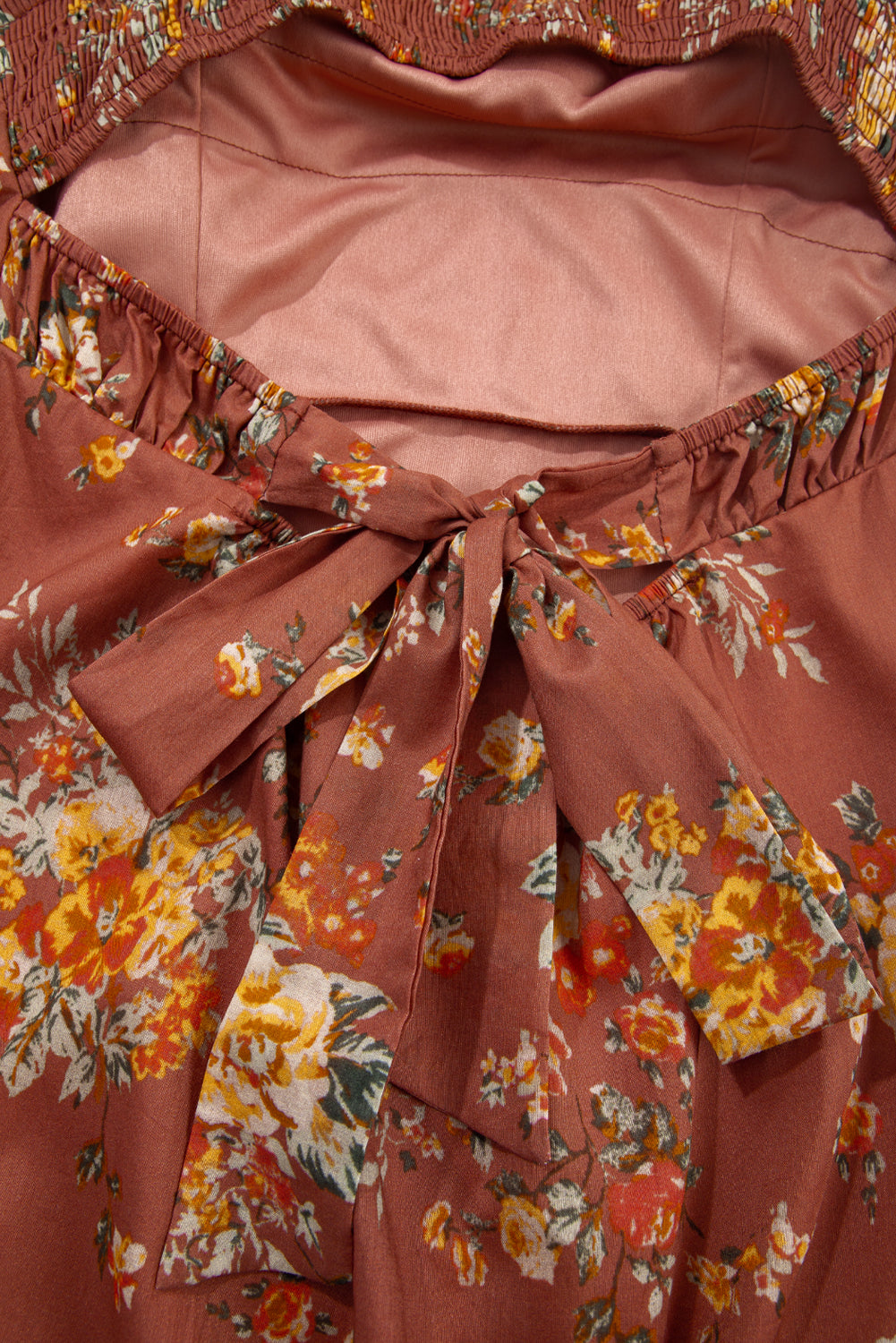 Red Floral Puff Sleeve Square Neck Knot Open Back Mini Dress Mini Dresses JT's Designer Fashion