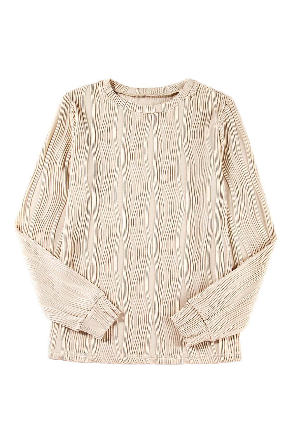 Apricot Textured Wavy Round Neck Long Sleeve Top Long Sleeve Tops JT's Designer Fashion