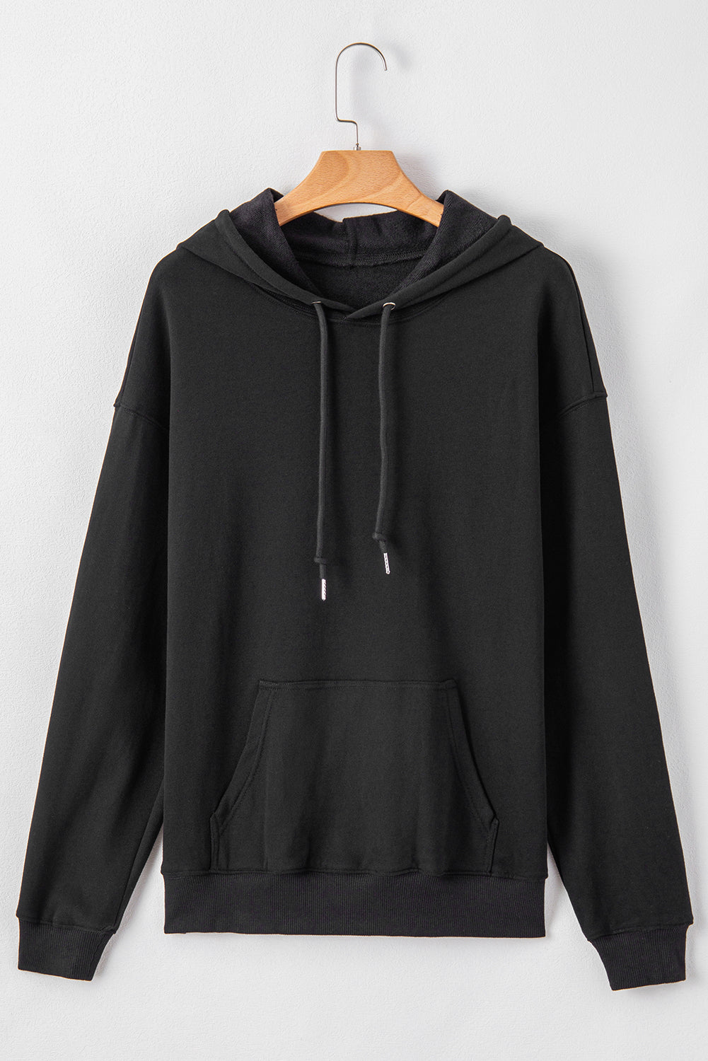Black Fleece Lined Kangaroo Pocket Drawstring Chunky Hoodie Sweatshirts & Hoodies JT's Designer Fashion