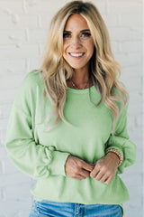 Moonlight Jade Solid Cord Ribbed Drop Shoulder Pullover Top Long Sleeve Tops JT's Designer Fashion