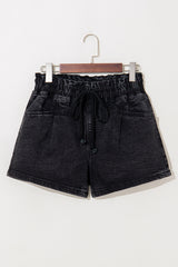 Black Drawstring High Waist Casual Denim Shorts with Pockets Denim Shorts JT's Designer Fashion
