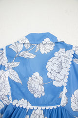 Sky Blue Floral Ricrac Trim Collared Puff Sleeve Loose Blouse Blouses & Shirts JT's Designer Fashion