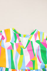 Green Abstract Print Ruffled Sleeve V Neck Dress Mini Dresses JT's Designer Fashion