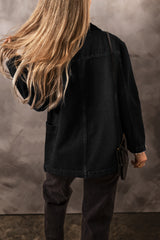 Black Side Pockets Lapel Collar Denim Jacket Denim Jackets JT's Designer Fashion