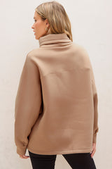 Light French Beige Drawstring Turtleneck Dolman Sleeve Sweatshirt Sweatshirts & Hoodies JT's Designer Fashion