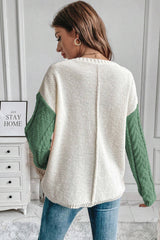Vineyard Green Colorblock Patched Pocket Drop Shoulder Sweater Sweaters JT's Designer Fashion