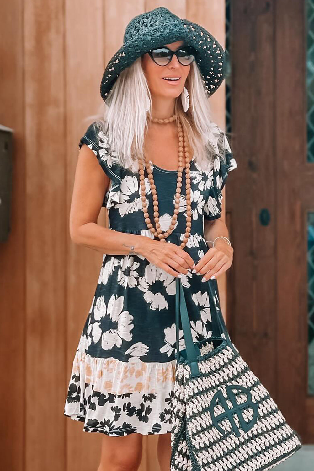 Floral Print Ruffle Sleeve Empire Waist Mini Dress Mini Dresses JT's Designer Fashion