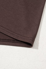 Dark Brown Contrast Lace Raglan Sleeve Pleated Detail Shift Dress T Shirt Dresses JT's Designer Fashion