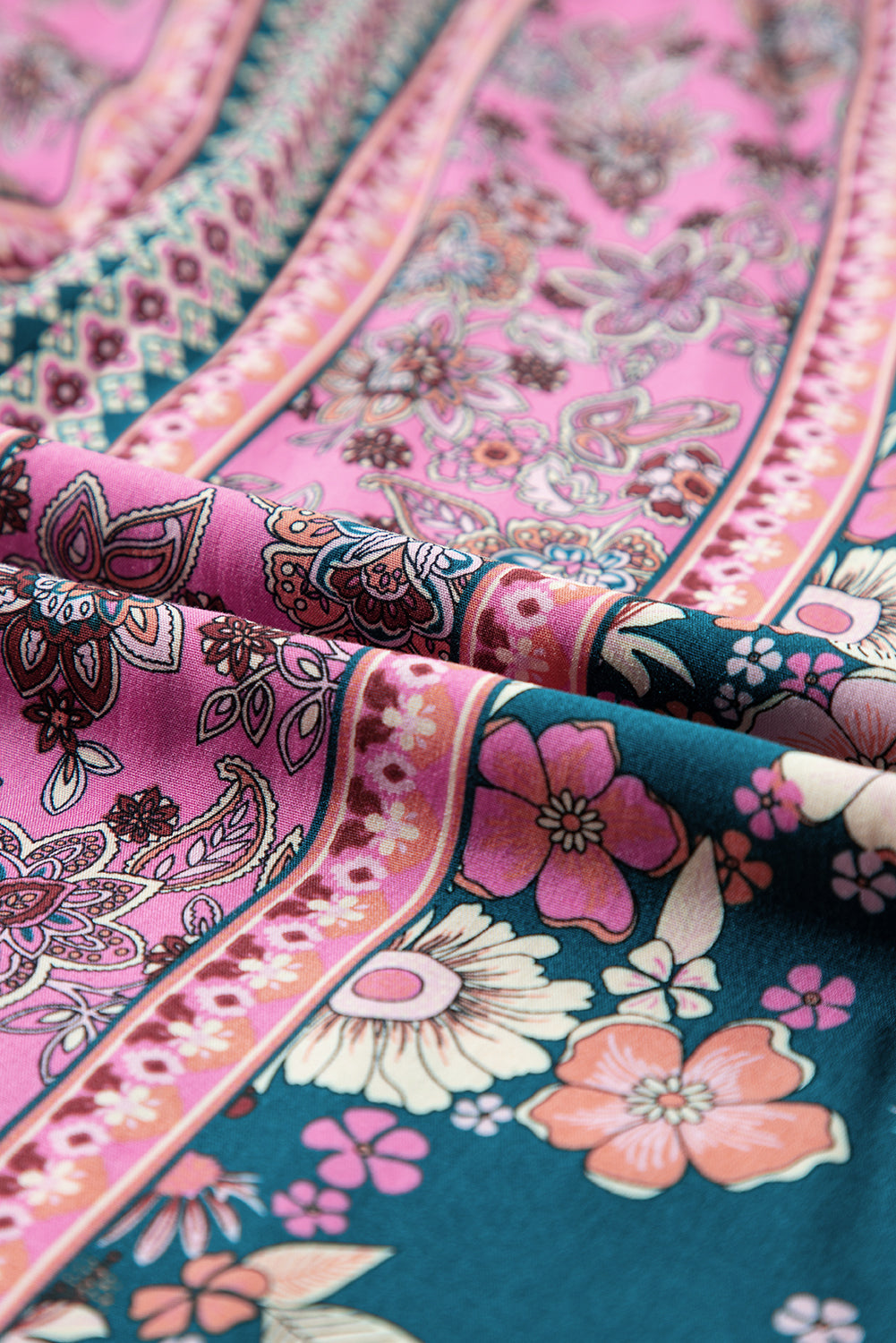 Pink Bohemian Floral Patchwork Print Long Sundress Floral Dresses JT's Designer Fashion
