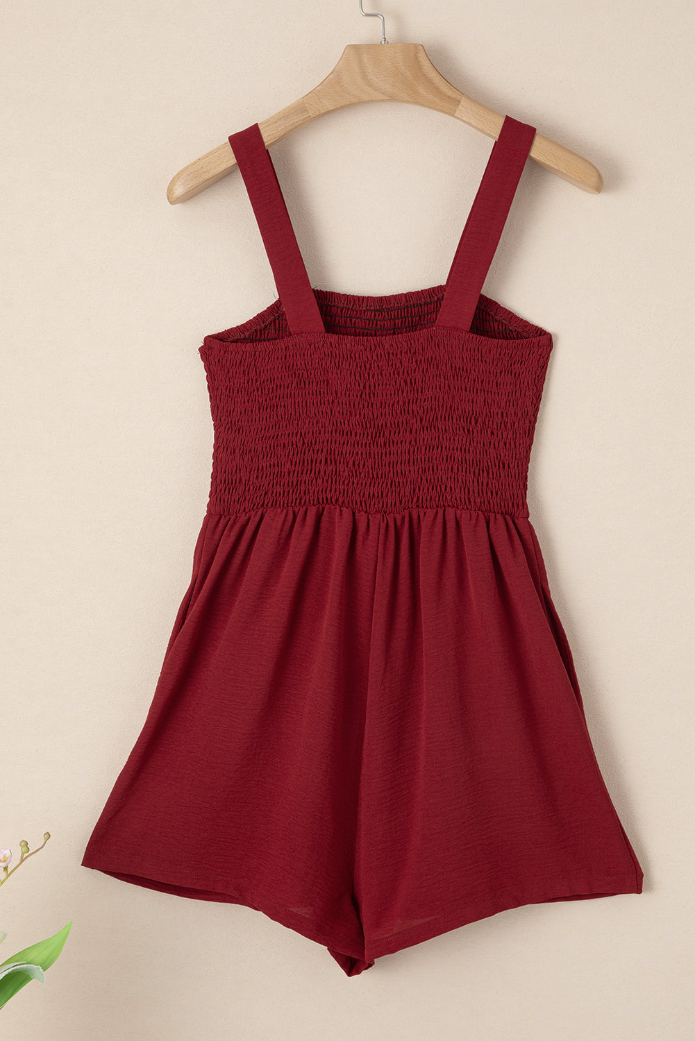Burgundy Casual Pocketed Smocked Sleeveless Romper Jumpsuits & Rompers JT's Designer Fashion