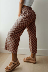 Khaki Checkered Elastic High Waist Loose Casual Pants Pants & Culotte JT's Designer Fashion