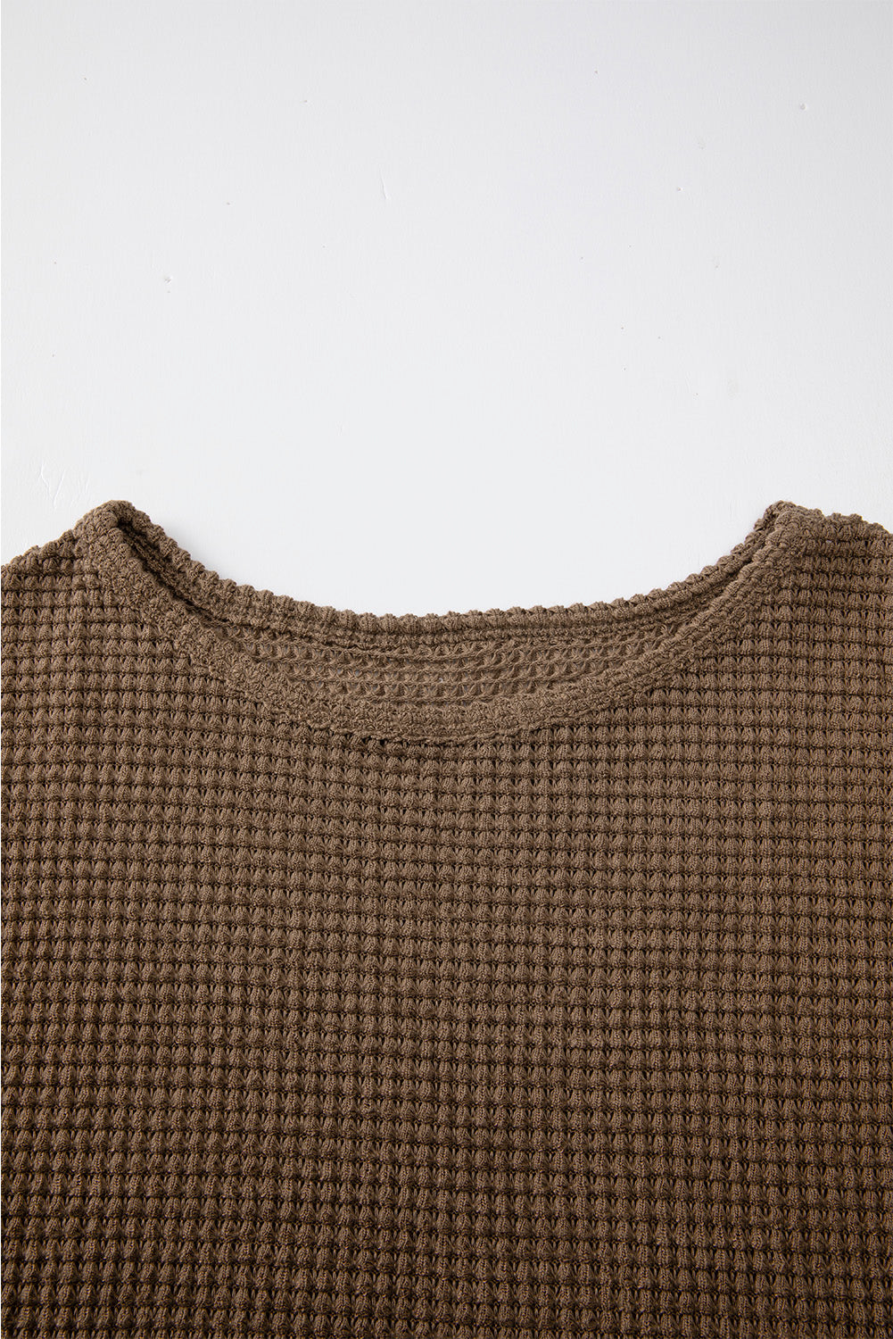 Dark Brown Waffle Knit Drop Shoulder Long Sleeve Top Long Sleeve Tops JT's Designer Fashion