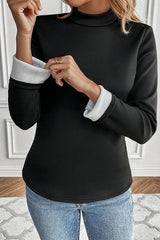 Black Mock Neck Thermal Lined Long Sleeve Tee Long Sleeve Tops JT's Designer Fashion