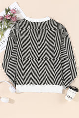 Black Stripe Buttoned Front V Neck Herringbone Cardigan Cardigans JT's Designer Fashion