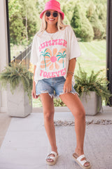 White SUMMER FOREVER Flower Graphic T Shirt Graphic Tees JT's Designer Fashion