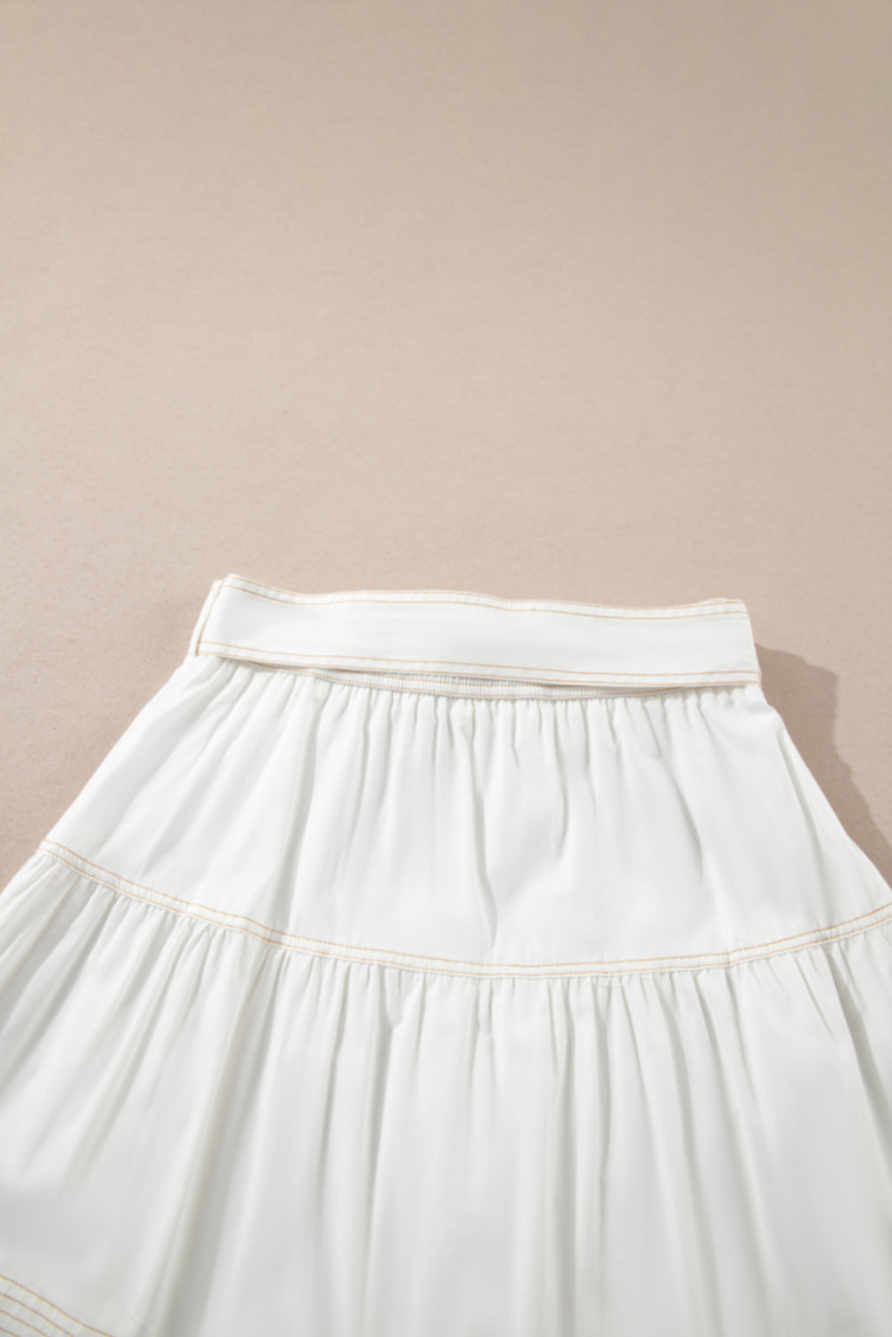 White Contrast Stitching Trim Knotted High Waist A-Line Mini Skirt Skirts & Petticoat JT's Designer Fashion