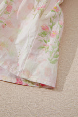 Pink Floral Puff Sleeve Square Neck Knotted Open Back Ruffled Mini Dress Floral Dresses JT's Designer Fashion